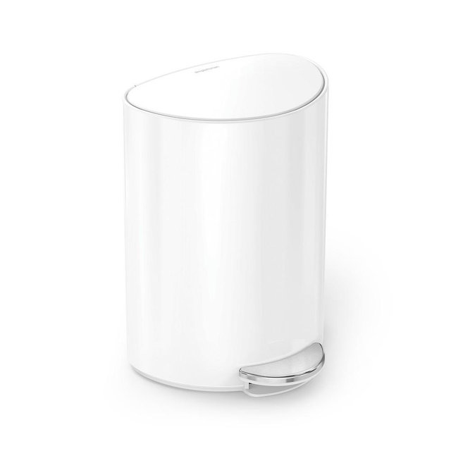 simplehuman™ 6L Semi Round Step Trash Can, White Steel