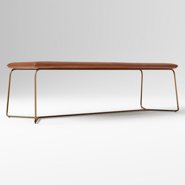 Slope Dining Bench, Saddle Leather, Antique Brass