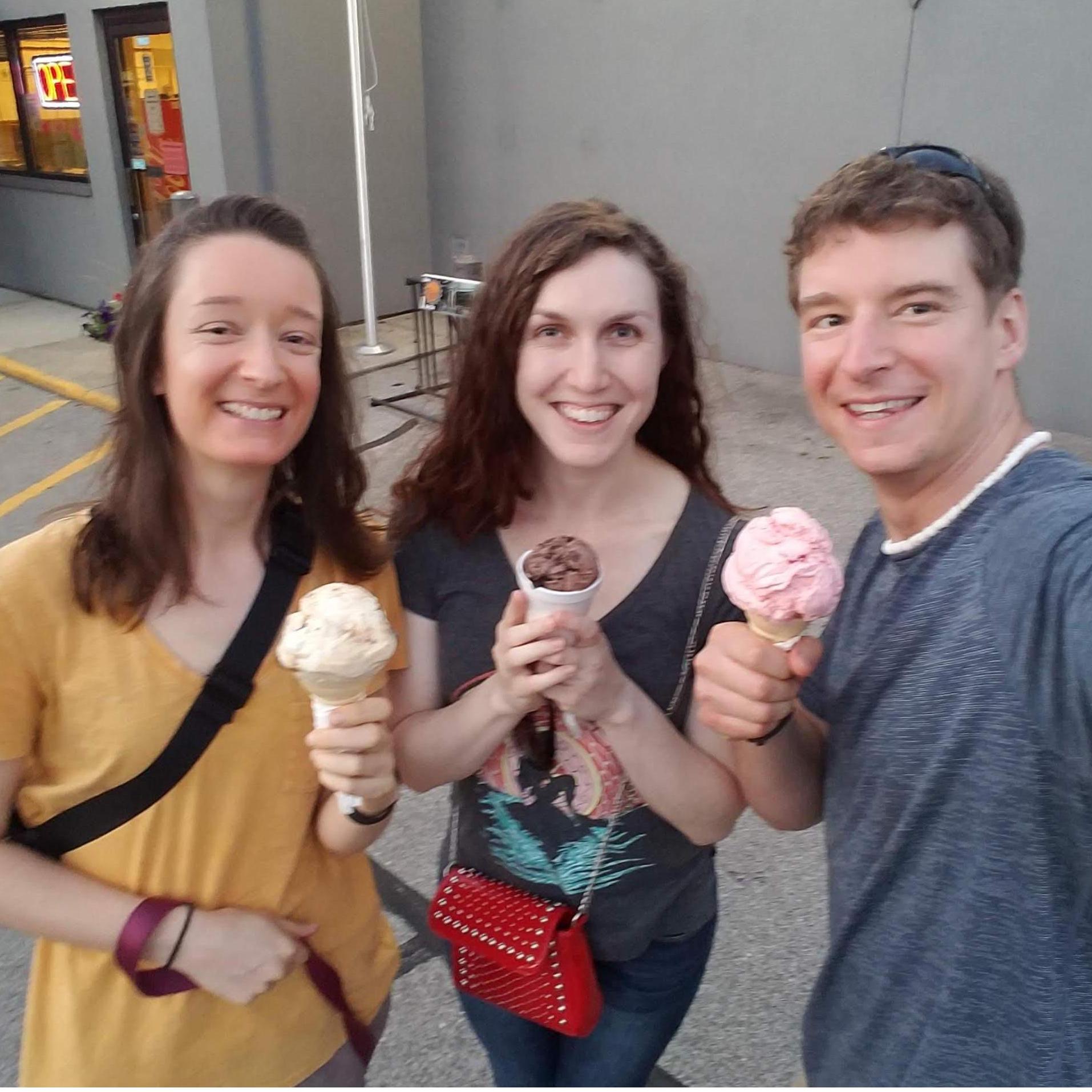 Fun while visiting Whitney in Michigan (Our timing was great, instead of wintery ice we had LOTS of delicious ice cream!). (Also Stella says "woof" from outside the frame.)
