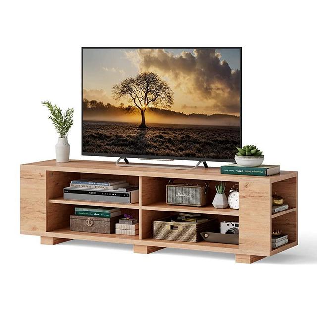 Tangkula Wood TV Stand for TVs up to 65 Inch Flat Screen, Modern Entertainment Center with 8 Open Shelves, Farmhouse TV Storage Cabinet for Living Room Bedroom, TV Console Table (Natural)