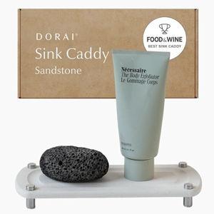 Dorai Home Stone Kitchen Sink Caddy - Diatomaceous Earth Sink Tray with Stainless Steel Feet, Water-Absorbing Countertop Organizer for Kitchen or Bathroom - Sandstone