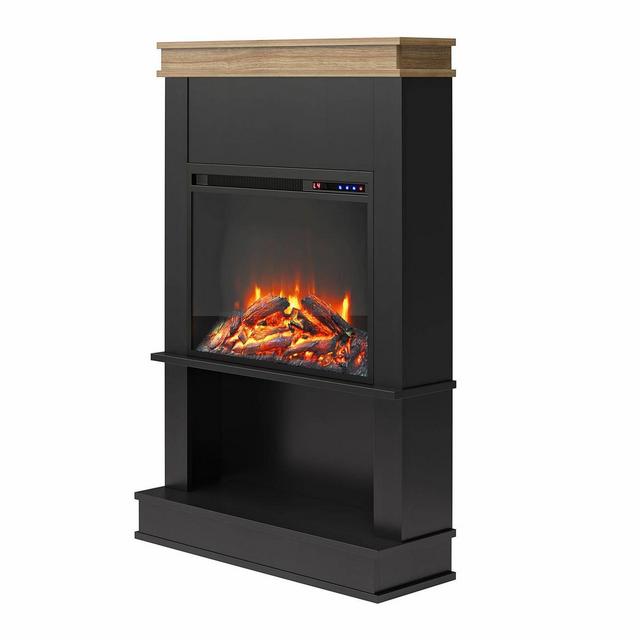 Mendon Electric Fireplace with Mantel and Open Shelf Black - Room & Joy