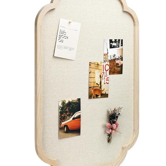 Modern Scalloped Pinboard, 20" x 30" Rustic Fabric Bulletin Board, Natural Wood, Decorative Pin Board for Farmhouse, Home Office & Vision Board Display