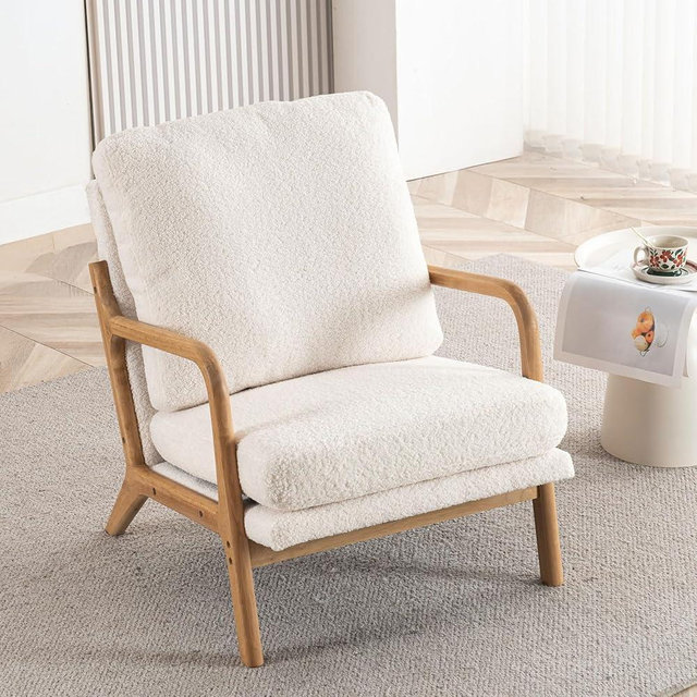 Mid Century Modern Accent Chairs for Living Room, 23” Wide Comfy Chair for Bedroom, Small Cozy Sherpa Reading Chairs for Adults, 108° Lounge Arm Chair Indoor with Detachable Cover, 5.5" Foam Cushion