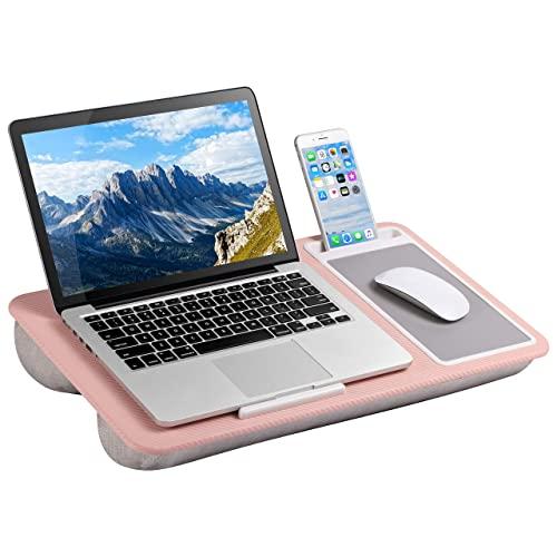 LapGear Home Office Lap Desk with Device Ledge, Mouse Pad, and Phone Holder - Pink - Fits Up to 15.6 Inch Laptops - Style No. 91584