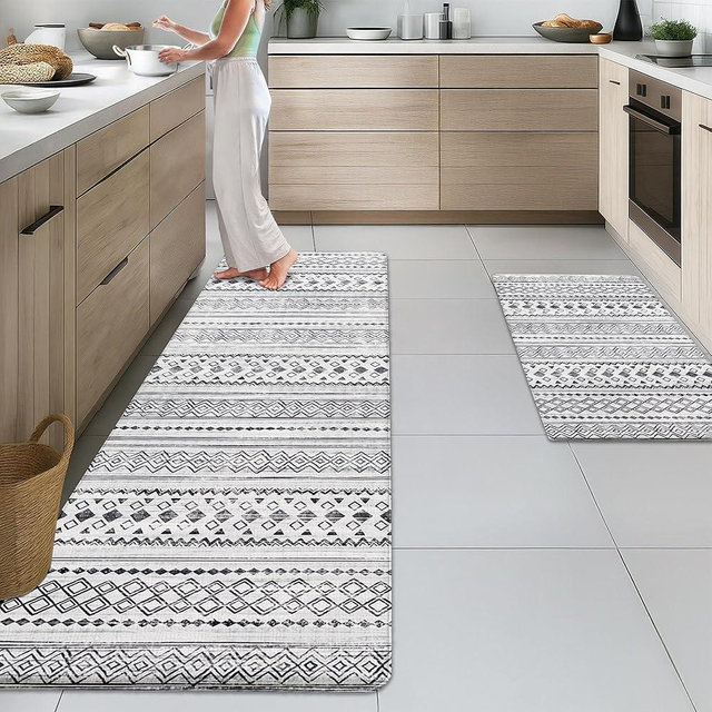 Arttown Moroccan Anti Fatigue Mats for Kitchen Floor, Boho Kitchen Mats Cushioned Anti Fatigue Rug, Waterproof Non-Slip Washable Kitchen Rugs - Grey