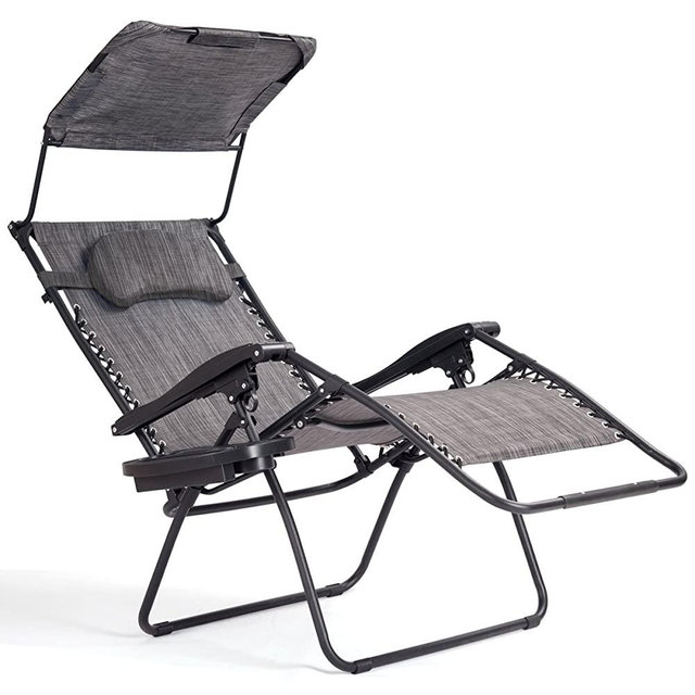 Goplus Folding Zero Gravity Lounge Chair Wide Recliner for Outdoor Beach Patio Pool w/Shade Canopy (Grey Zero Gravity Chair)