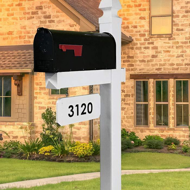 The Loudon Mailbox with Post Included - Black Metal Mailbox with White Vinyl Post Combo Complete System - Blank Address Plate Included - Numbers Sold Separately