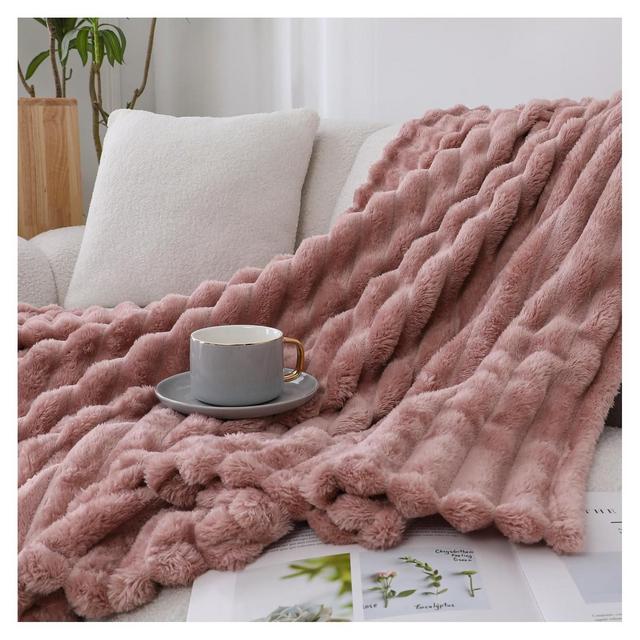Kate Aurora Modern Lux Ultra Soft & Plush Ribbed Accent Throw Blanket - 50 in. W x 60 in. L - Rose