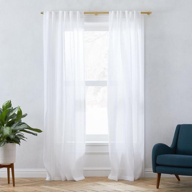Sheer Belgian Flax Linen Curtain, White, 48"x84"