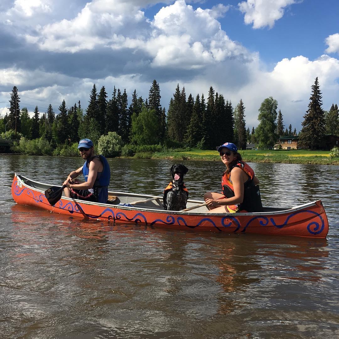 Just a happy puppy and the coolest canoe in Fairbanks.