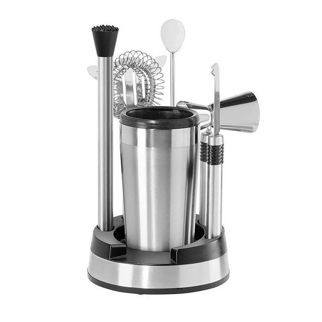 OGGI Compact Stainless Steel 8-Piece Bar Tool Set- Bartender Kit w/Stand, Stainless Steel Cocktail Set, Ideal Bar Accessories, Barware Set is Perfect for Bar Cart or Home Bar