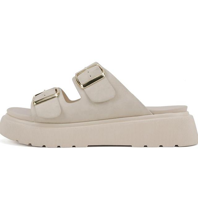 Soda “Uberta” ~ Women Round Toe Lug Sole Platform Slide Sandal with Two Adjustable Buckle Straps
