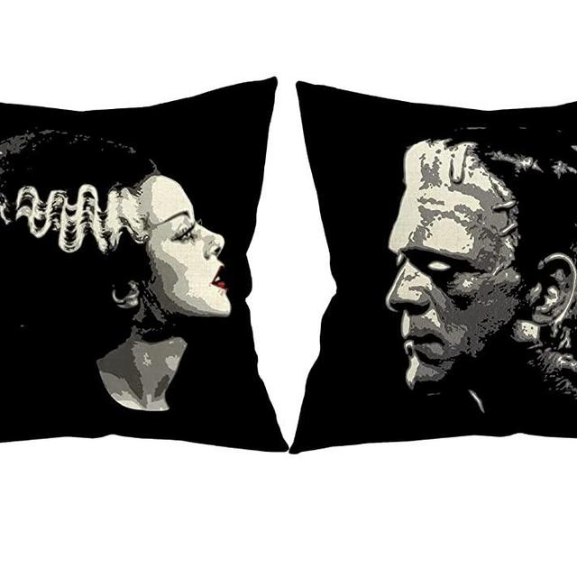 TOSOENPHY Horror Decor - Goth Home Decor Pillow Covers 18x18 Set of 2 for Gothic Couch Decorations - Front Back Both Painted Frankenstein Gifts - Spooky Home Halloween Horror Movie Throw Pillow Cases