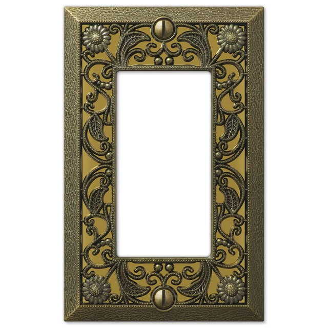 Amerelle Filigree Single Rocker Cast Metal Wallplate in Antique Brass, 1 Rocker GFCI