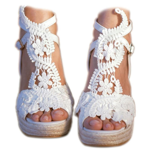 MiLanolce Women's Platform Sandals Wedge Open Toe Ankle Strap lace Wedding Shoes Bridesmaid Shoes