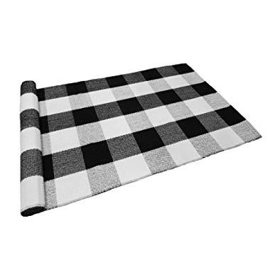 Levinis Buffalo Checkered Kitchen Runner Rug 100% Cotton Rugs Black/White Plaid Floor Rug for Porch/Kitchen/ Entry Way/ Laundry Room/Bathroom 23.6''x51.2''