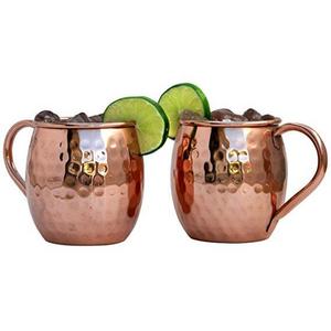 Morken Barware Moscow Mule Mugs - Set of 2 - Premium 1/2 Pound Mugs - 100% Solid Copper - Hammered Finish - 16oz