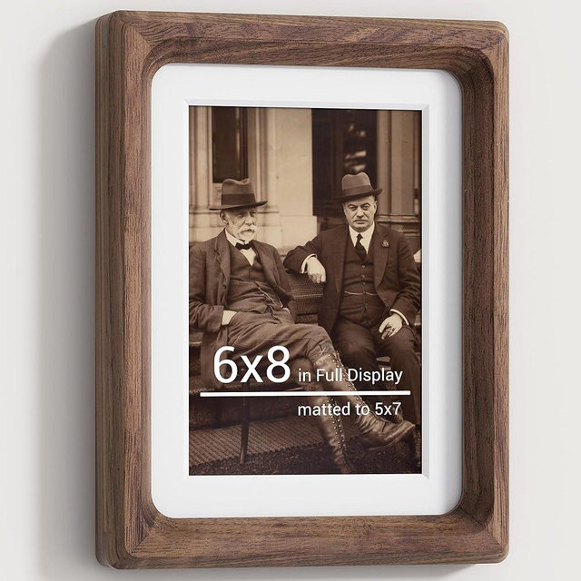 Heimlove 6x8 Picture Frames Natural Walnut,Original Wood Hand Make Crafted Photo Frame with Mat to 5x7 Graduation Picture Display,Family Picture,Wedding Picture Tabletop & Wall Decoration