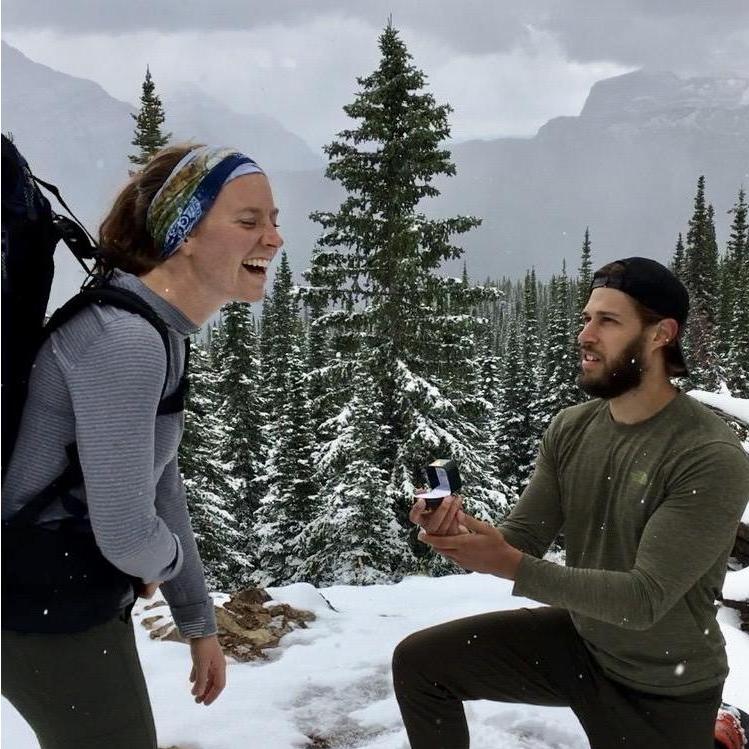 The proposal during a hike to Granite Park Chalet in Glacier National Park 2020