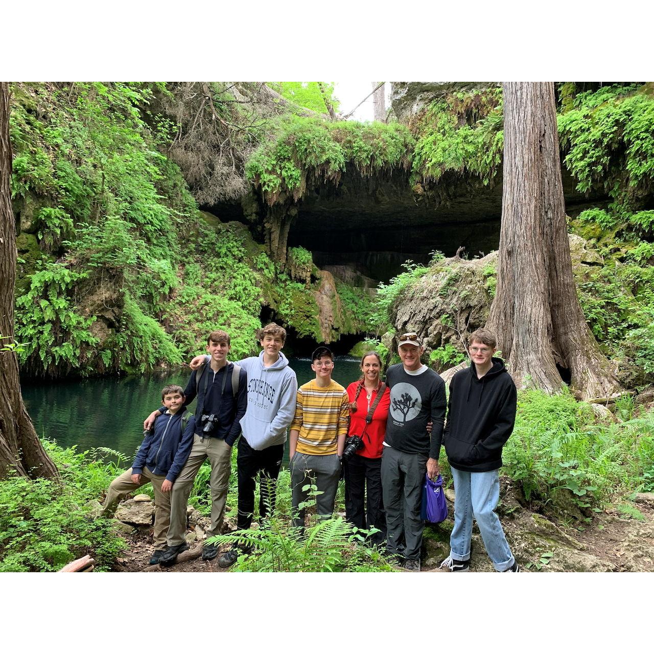 Sawyer, Andy, Ethan, Theo, Heather, Russell, Lou on their first adventure all together, April 2020