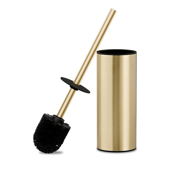 304 Stainless Steel Toilet Bowl Brush and Holder Set, Circular Floor Toilet Brush Holder, Long Handle, Bathroom Heavy-Duty Cleaner, High-End Cylinder Wall,2 Brush Head (Brushed Gold) YIGUANXIN