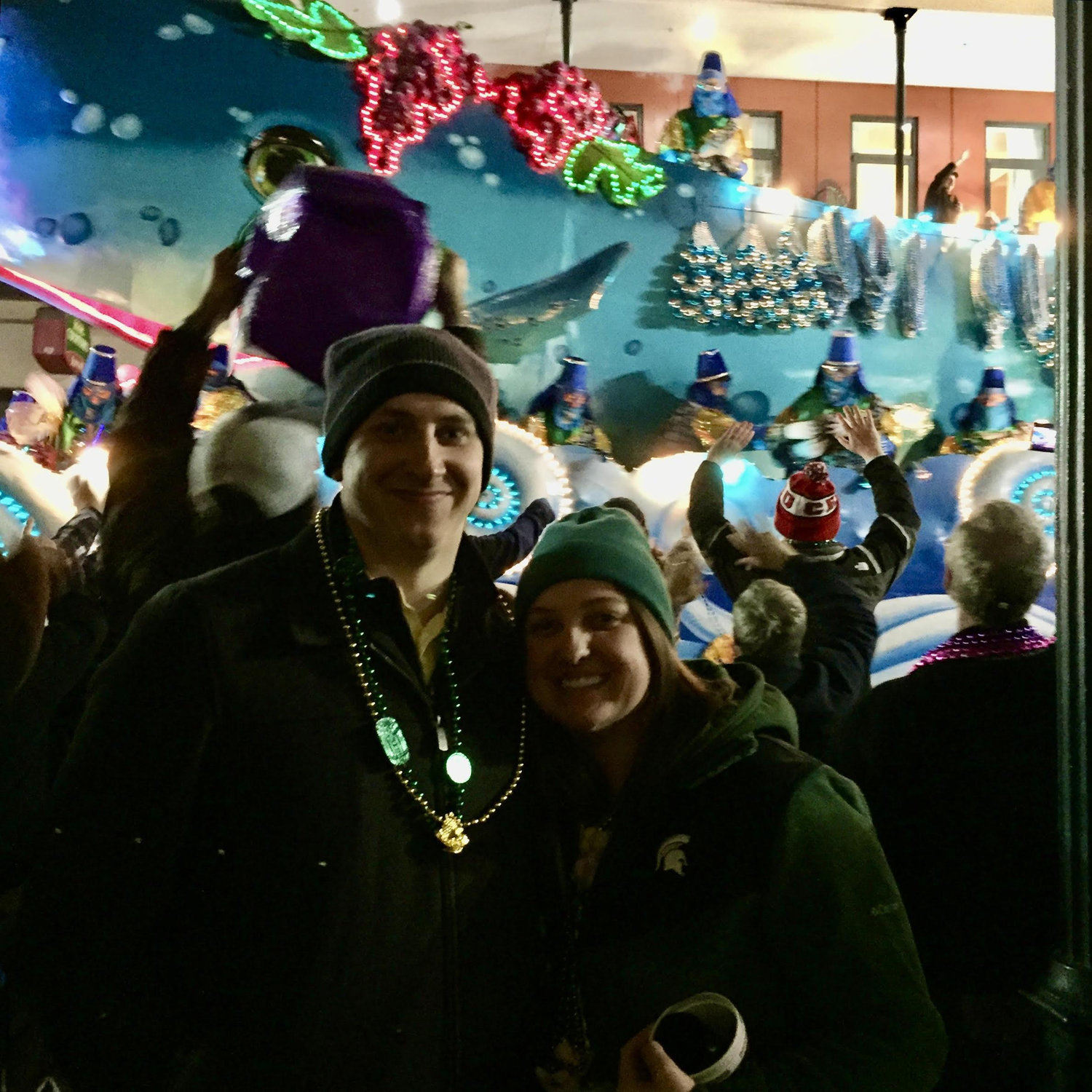 Kevin moved to New Orleans to complete his Ph.D. program at LSU in 2014. Terra moved to New Orleans for school and a job at the end of 2014.
One of our early dates, Mardi Gras in New Orleans, 2016!