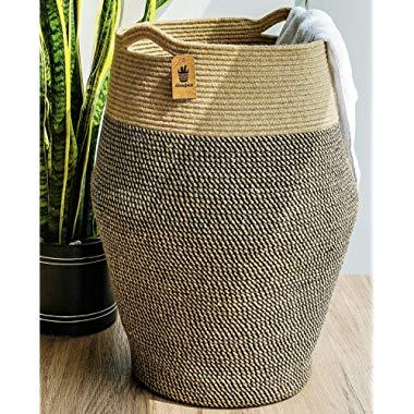 Goodpick Tall Laundry Hamper | Woven Jute Rope Dirty Clothes Hamper Modern Hamper Basket Large in Laundry Room, 25.6" Height