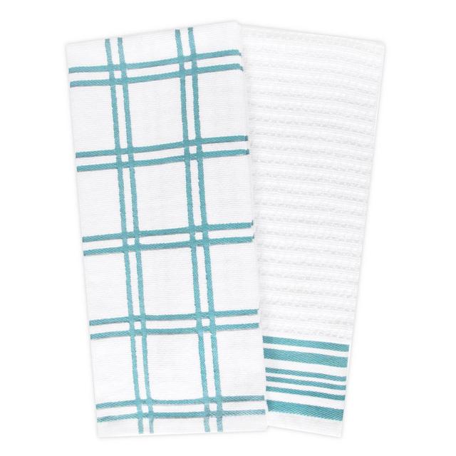 KitchenSmart® Colors Plaid Windowpane Kitchen Towels in Teal (Set of 2)