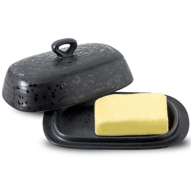 Hansense Porcelain Butter Dish with Lid for Countertop, Ceramic Butter Keeper with Handle Cover, Butter Holder Container Perfect for East and West Coast Butter, Dishwahser Safe, Dark