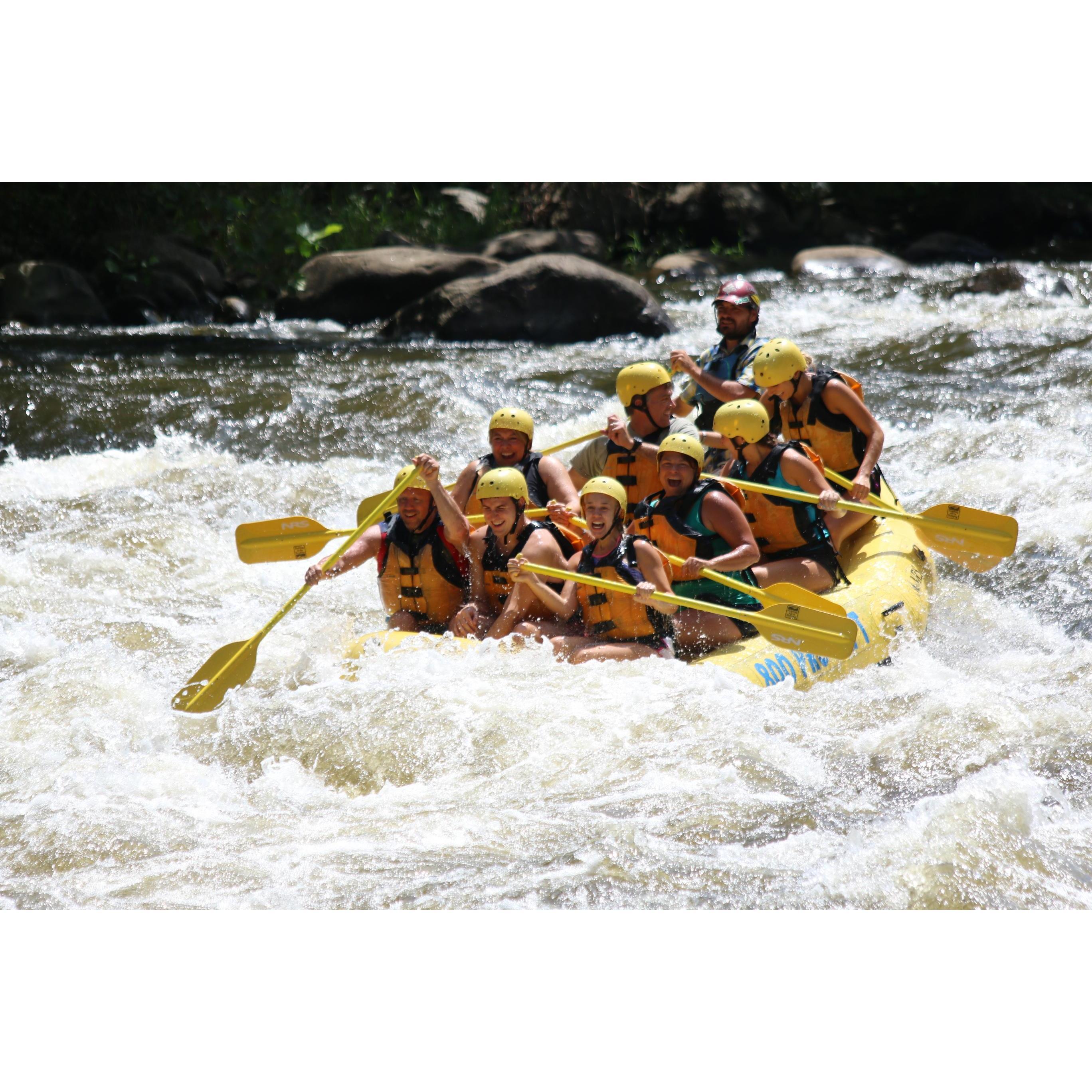 First time white water rafting in TN. Michael and Madison in the front and Madison's Aunt Tamara in the second row.