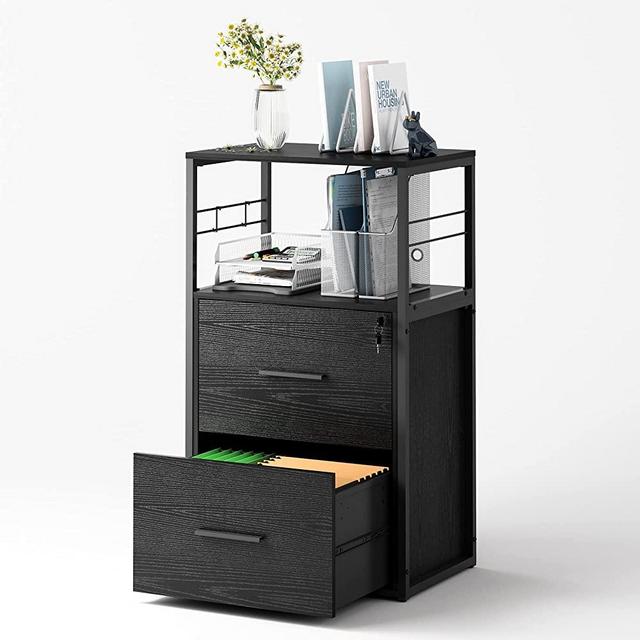 DEVAISE 2 Drawer Lateral File Cabinet with Lock, Filing Cabinet fits Letter/Legal/A4 Size, Large Printer Stand with Storage Shelves for Home Office, Black