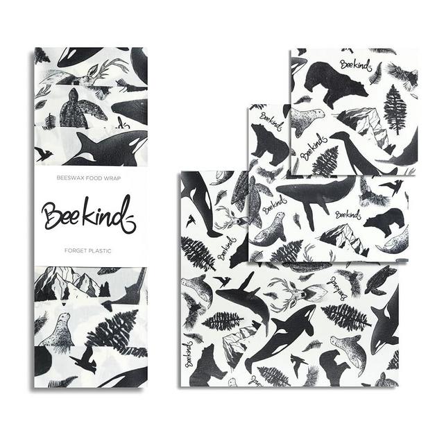 Bee Kind® Beeswax Food Wrap - 3 Pack (S,M,L) - Handmade in Canada - Handpainted Designs - Premium Quality (Wild)