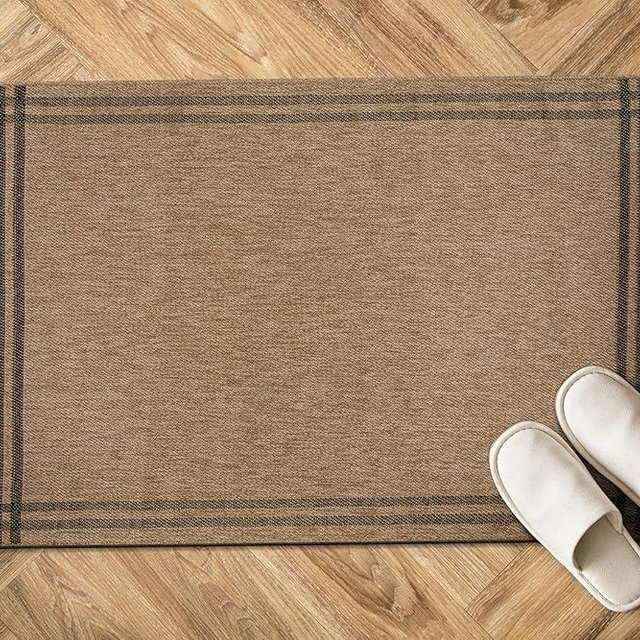 Luul Home Easy Jute Rugs 2x3 Bordered Natural Color Living Room Indoor Outdoor Door Mat for Patio and Kitchen Rug High Traffic Washable Easy to Clean Solid Boho Woven Design Outside Carpet (2 x 3)