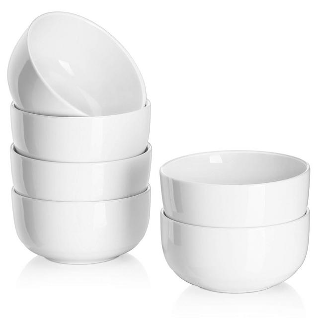 DOWAN Small Bowls, White Ceramic Cereal Bowls, 10 Ounce Dessert Bowls Ice Cream Bowls, 6 Packs Soup Bowls Set for Kitchen, Serving Bowls for Dipping, Rice, Side Dish, Small Portions, Microwave Safe