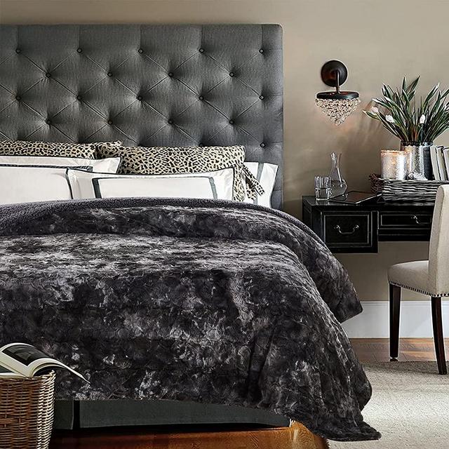 Chanasya Faux Fur Bed Throw Blanket - Super Soft Fuzzy Cozy Warm Fluffy Beautiful Color Variation Print Plush Sherpa Microfiber Gray Blanket (86"x108") KING