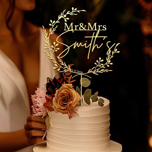 Custom Mr Mrs cake topper, Gold Cake topper for Wedding, Personalized cake topper, Rustic wedding cake topper, Anniversary Cake toppers.
