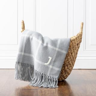 Personalized Grey Windowpane Flannel Throw Blanket