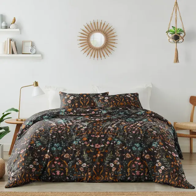 Sweet Jojo Designs Twin Duvet Cover and Sham Set Boho Floral Wildflower Black Orange Blue Green 3pc