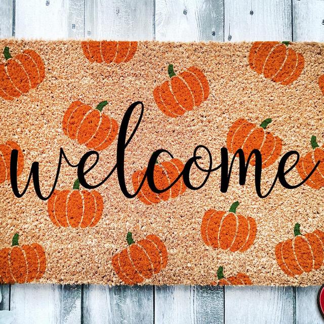 Welcome Pumpkin Pattern Door Mat | Fall Doormat | Welcome Mat | Cute Pumpkin Fall Door Mat | Fall Autumn Decor Gift | Home Doormat