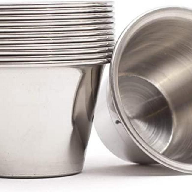 ehomeA2Z Ramekin Stainless Steel Condiment Sauce Cups Au Jus Commercial Grade Flower Design (12, 3 oz)