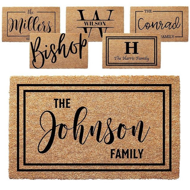 clicked craft Personalized Door Mat with Family Name - Custom Doormat with Anti-Slip Backing - 3 Size Options - Custom Door Mats for Front Door Front Door Mat for Outdoor Decor (Design 2)