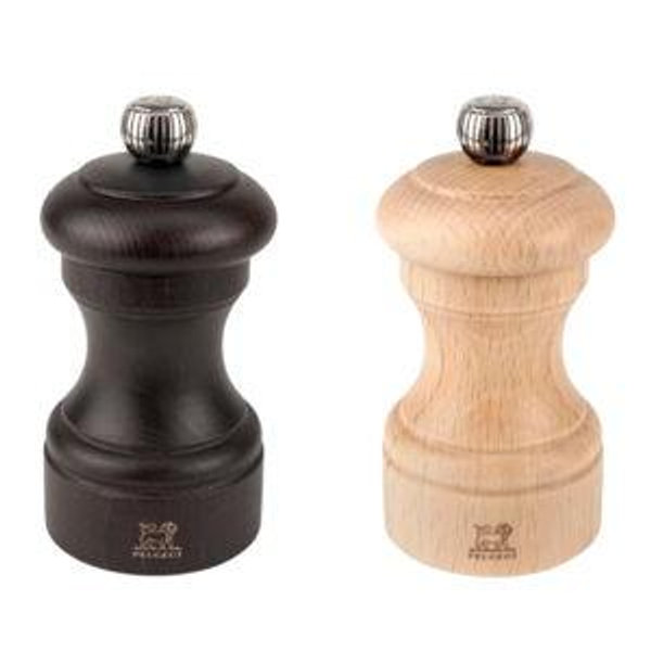 Peugeot Bistro 4 Inch Chocolate Pepper Mill and 4 Inch Natural Salt Mill Set,Chocolate and Natural,2/22594