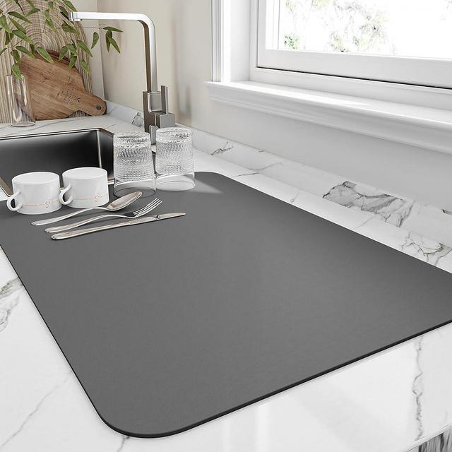 HotLive Dish Drying Mat for Kitchen Counter, Heat Resistant Drainer Mats with Non-slip Rubber Backed, Hide Stain Kitchen Super Absorbent Draining Mat, Easy to Clean Dish Rack Pad, Dark Grey 18"x28"