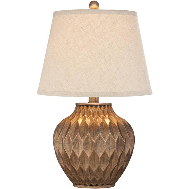 360 Lighting Buckhead Modern Accent Table Lamp 22" High Warm Bronze Brown Sculptural Geometric Drum Shade for Bedroom Living Room Bedside Nightstand