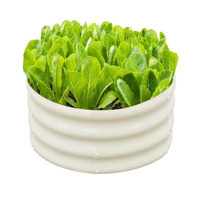SnugNiture 2x2x1ft Round Galvanized Raised Garden Bed Kit Outdoor, Metal Planter Box for Planting Plants Vegetables, White