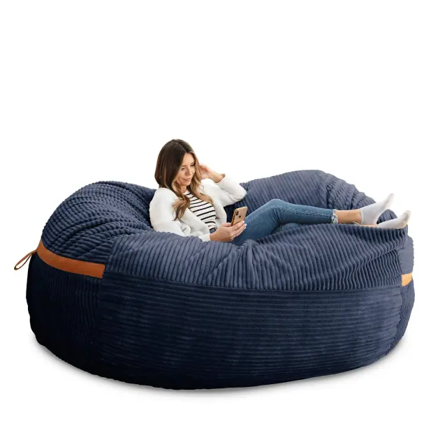 Big Joe Fuf 8Ft Foam Filled Bean Bag Chair with Removable Cover, Midnight Blue Corded Plush, 8 feet Giant