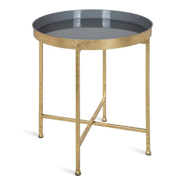 Kate and Laurel Celia Round Metal Side Table, 18.25x18.25x22, Gold/Gray