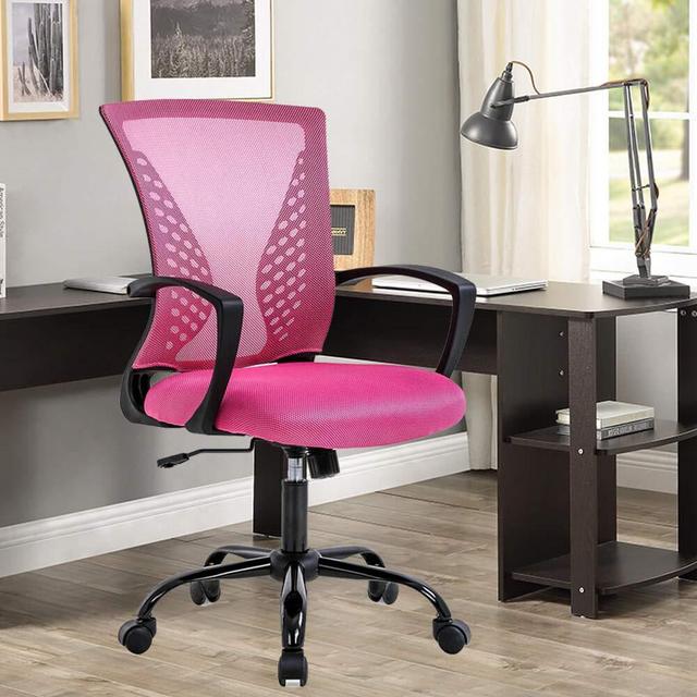 LLLstore Home Office Chair,Ergonomic Desk Chair Mesh Computer Chair Lumbar Support Armrest Rolling Swivel Height Adjustable Mid Back Task Chair for Adults Women Man,Pink