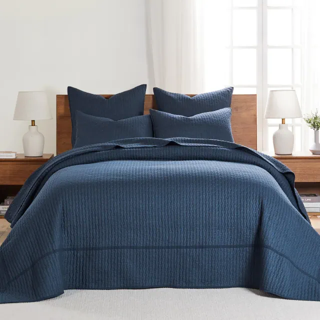 Cross Stitch Navy King Bedspread Set - Levtex Home